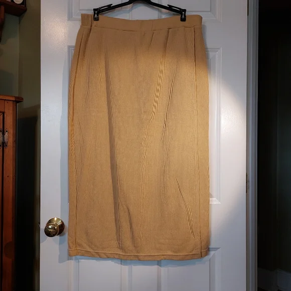 Vintage 90s Y2K Express Tricot Faded Gold Wrap Textured Ribbed Midi Skirt XL NWT